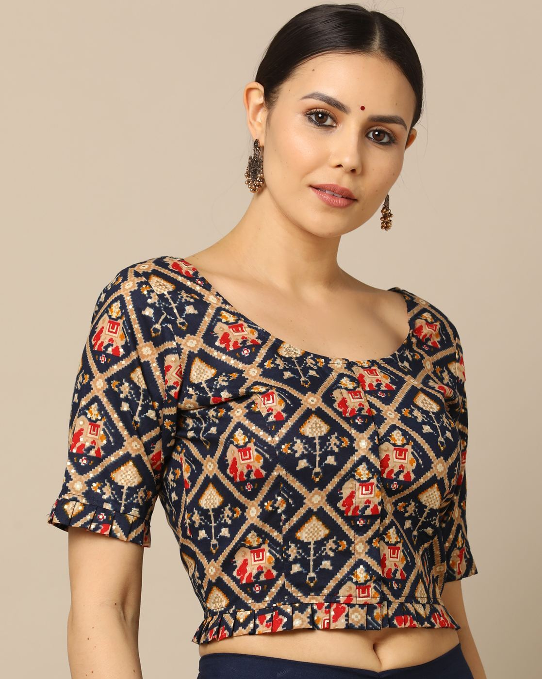 Niharikaa blue padded square neck blouse bandhani fabric – NDS