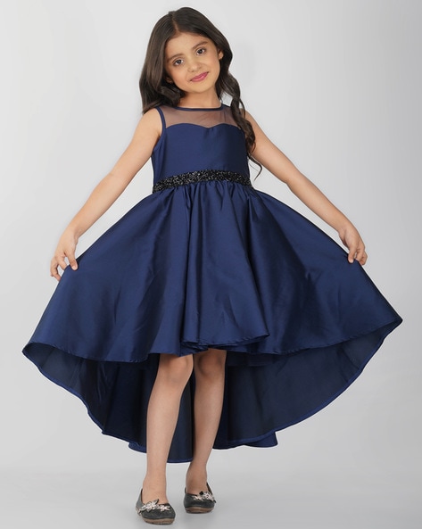 Sleeveless Short Dress with 3D flowers Navy Blue Flower Girl Dress Tip –  Sparkly Gowns