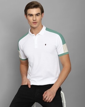Louis Philippe Jeans Men Printed Polo Collar Pure Cotton Slim Fit T-shirt