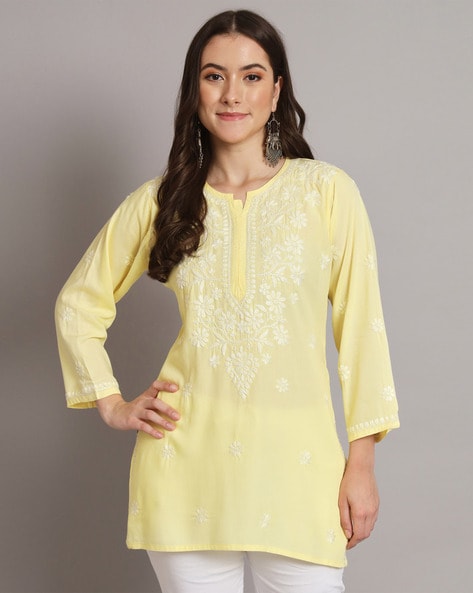 Buy online Lucknowi Chikan Handwork Georgette Long Kurti from Kurta Kurtis  for Women by Shaizeeb Collection for ₹1099 at 45% off | 2024 Limeroad.com