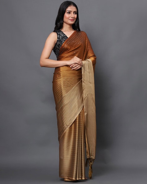 Pre-Draped Saree with Contrast Blouse – Saaj By Ankita