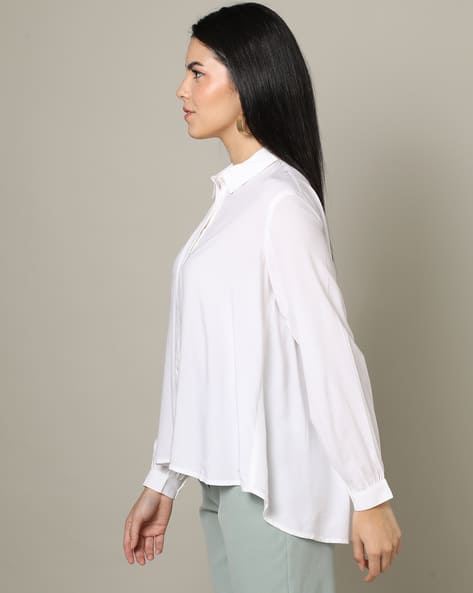Button-Down Shirt with High-Low Hem