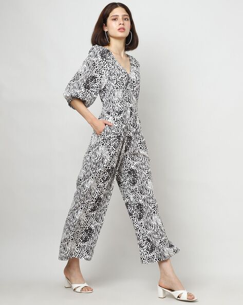 White leopard store print jumpsuit