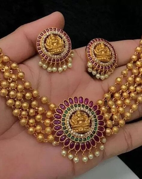 Gold haram with necklace on sale set