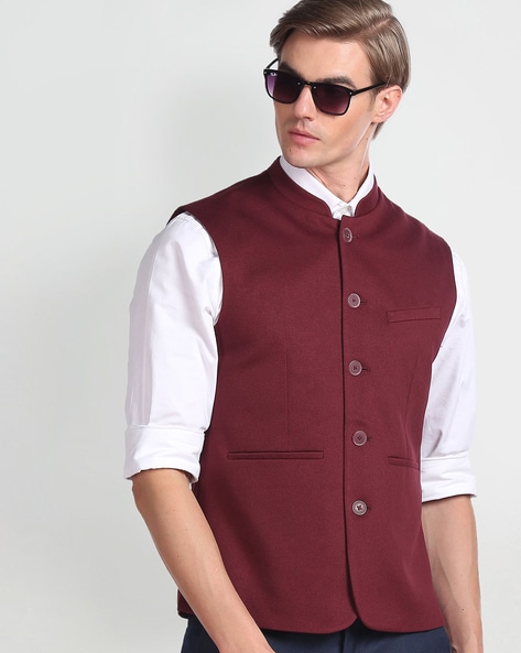 Cotton Party Wear Plain Red Nehru Jacket, Size: 36 at Rs 370/piece in New  Delhi