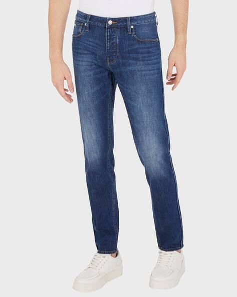 EMPORIO ARMANI ロゴ入りブルーデニム Buy EMPORIO ARMANI Logo Detailing Full-Length Slim Fit Jeans