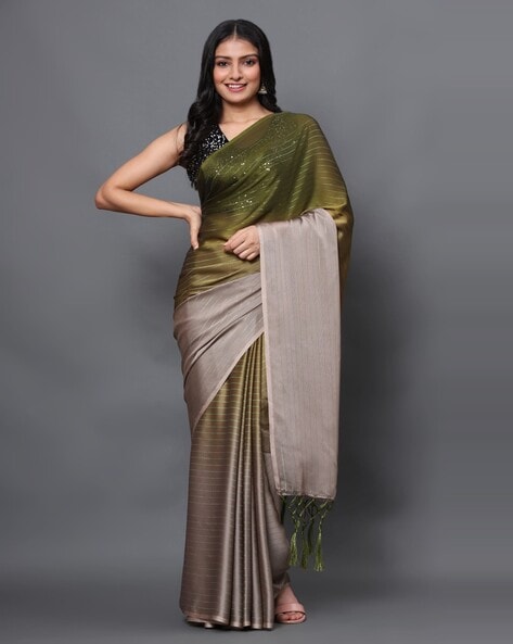 Trendy Stylish Light Olive Green Organza Special Saree With Contrast Blouse  | Fancy sarees party wear, Saree designs party wear, Indian photoshoot