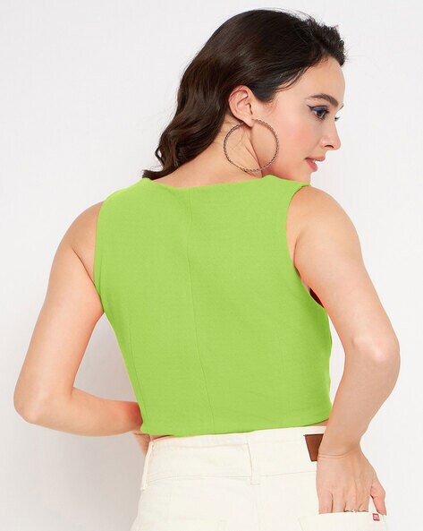 Buy Uptownie Lite Stretchable Polyester High Neck Sleeveless Crop Top -  Orange online