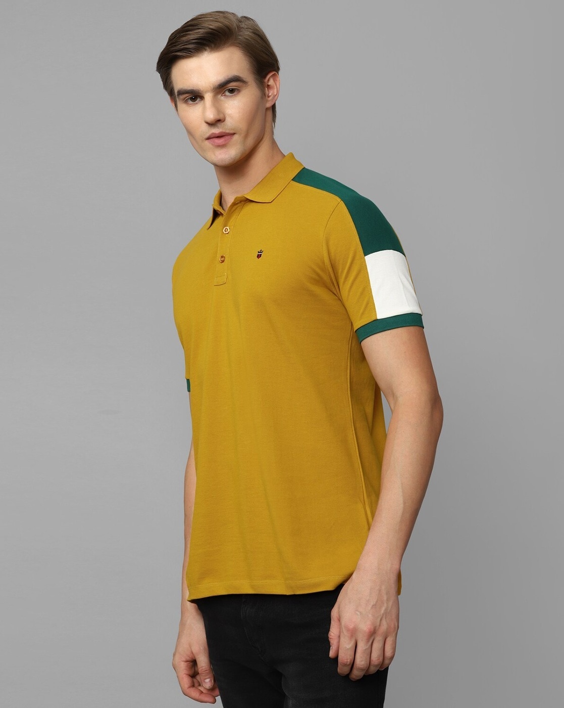 Louis Philippe light yellow cotton plain t shirt - G3-MTS16305 