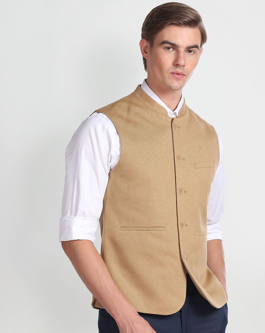 Buy PARK AVENUE Green Solid Cotton Blend Slim Fit Men's Nehru Jacket |  Shoppers Stop