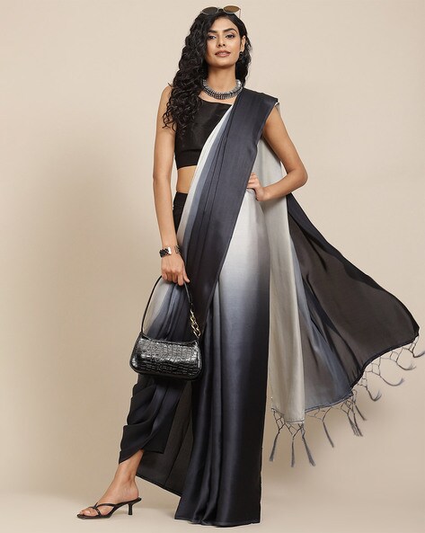 Buy Odette Festive Designer Dark Grey Saree with Unstitched Blouse online