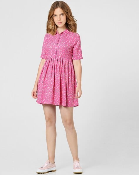 JDY BY ONLY Floral Print Collared Flared Dress
