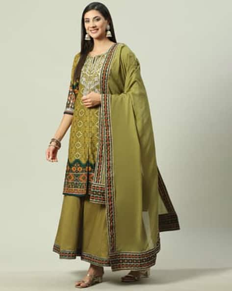 Biba Floral Print Straight Kurta Set with Dupatta