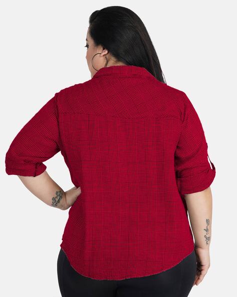 Plus size red shop and black checkered shirt