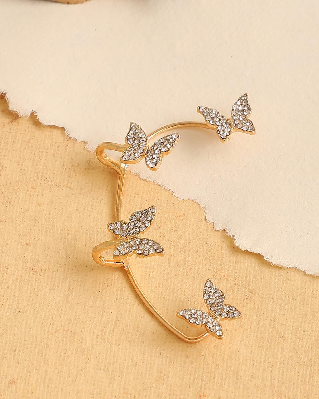 Kriaa Gold Plated Butterfly Design Pearl Stud Earrings - 1310043