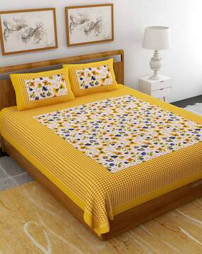 uniqchoice Floral Print Double Bedsheet with 2 Pillow Covers-picture-37