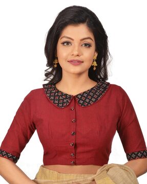 Designer Blouse With Boat Neck Collar