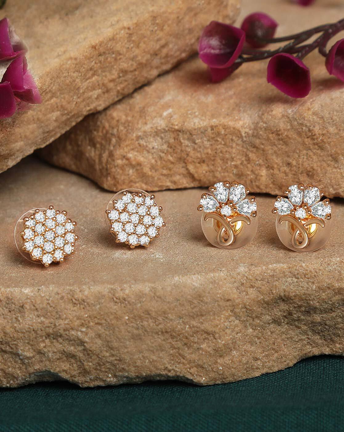 Earrings & Studs | White Stone Golden Stud Earrings for Women | Freeup