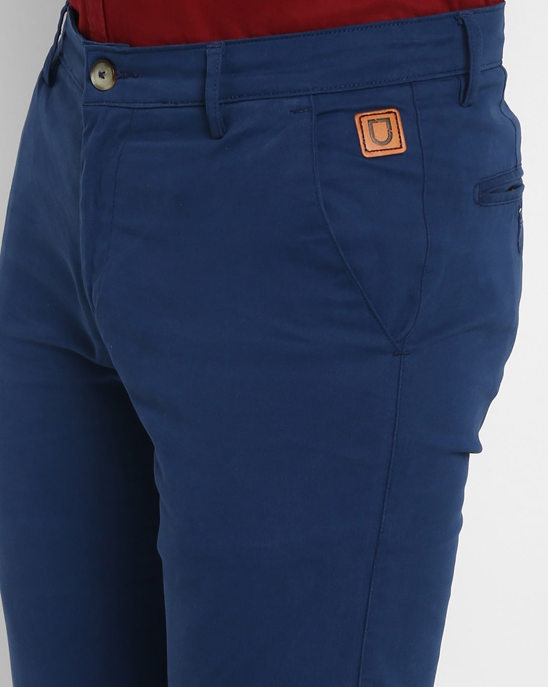 Urbano Plus Men's Royal Blue Regular Fit Solid Cargo Chino Pant