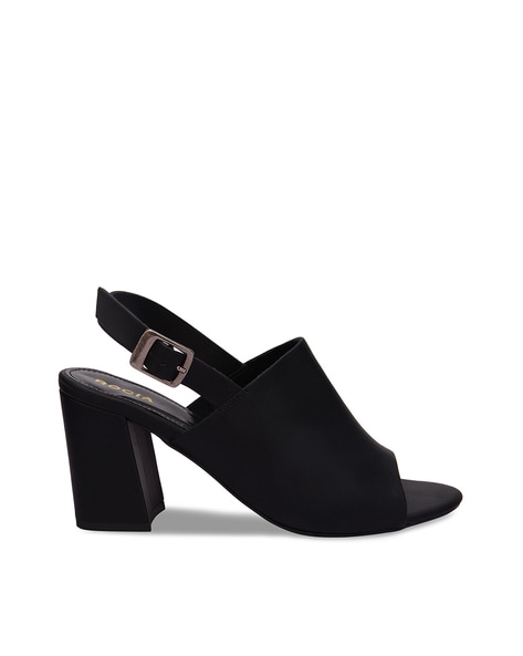 Chunky Heeled Mules with Buckle Closure