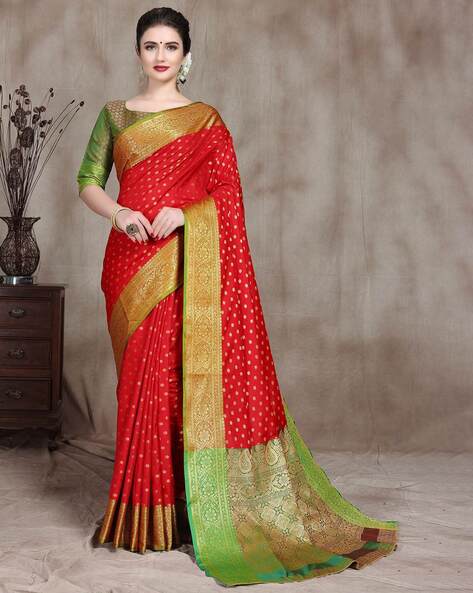 Buy Black Polka Dot Chilli Red Georgette Saree Online | trendwati