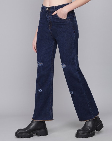 Mid-Rise Flared Jeans with Contrast Stitches