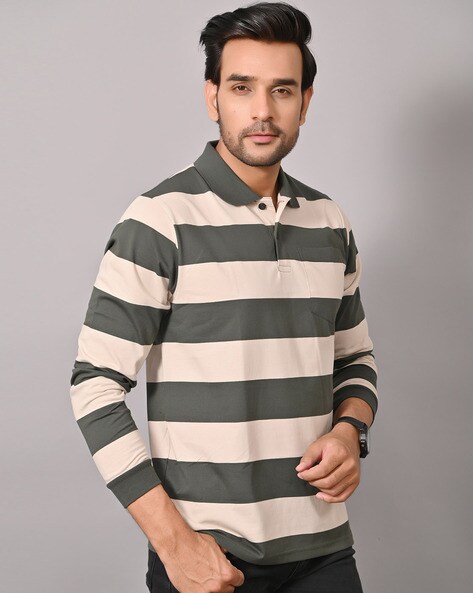 Classic Fit Striped Long Sleeve Polo Shirt