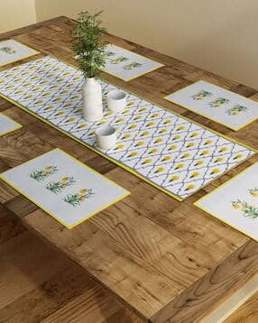 sej by nisha gupta Set of 6 Floral Print Table Placemats & Runner-picture-27