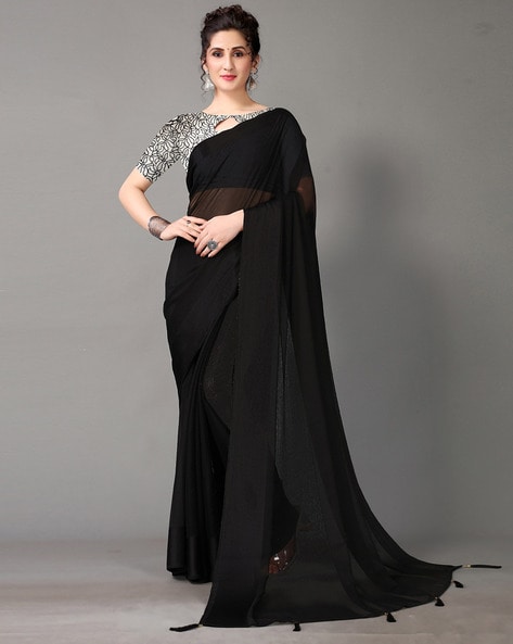 Buy TEJAS TEXTILE Polka Print Daily Wear Chiffon Black Sarees Online @ Best  Price In India | Flipkart.com