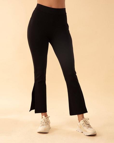 Buy SOLID BLACK HIGH-RISE FLARED TROUSER for Women Online in India