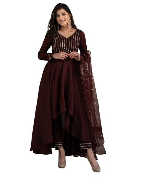 Deep Maroon Color Party Wear Gown