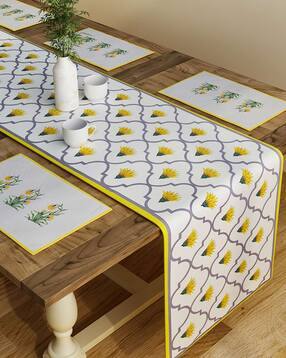 sej by nisha gupta Set of 6 Floral Print Table Placemats & Runner-picture-21