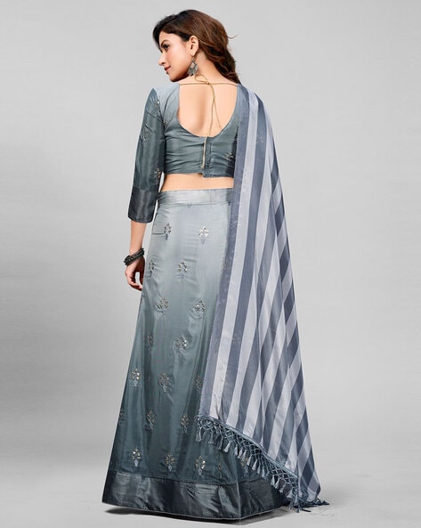 Grey and Blue Satin Georgette Lehenga and Churidar Designer Suit 3009