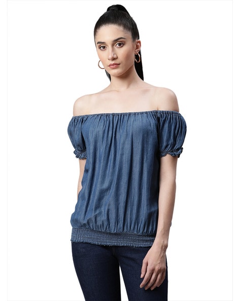 3/$15 Romantic Off The Shoulder Silky Blue Jean Denim Look Blouse - SP |  Clothes design, Fashion, Blue jeans