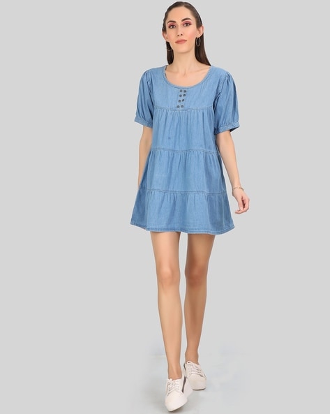Plus Size Denim Wash Shirt Dress Online in India | Amydus