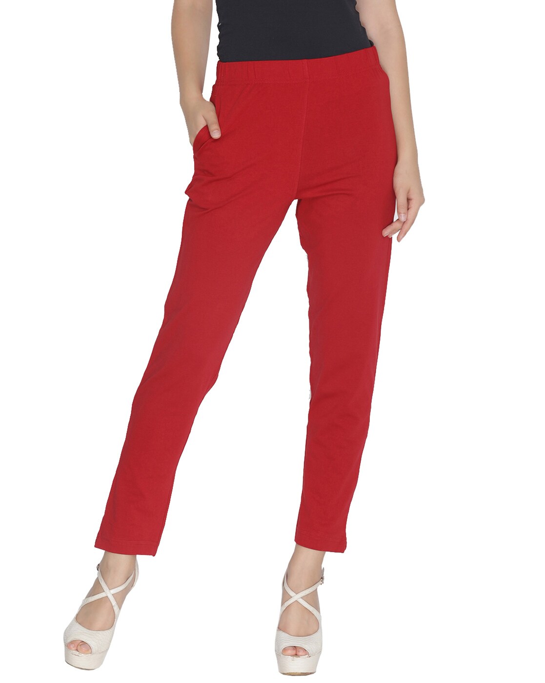 Flounce London basic high waisted wide leg trousers in red | ASOS