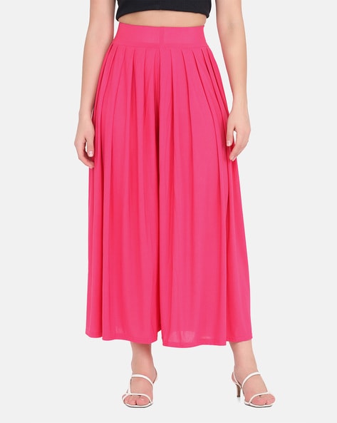 Buy Buynewtrend Lycra Solid Pleated Flared Palazzo Pant for Women