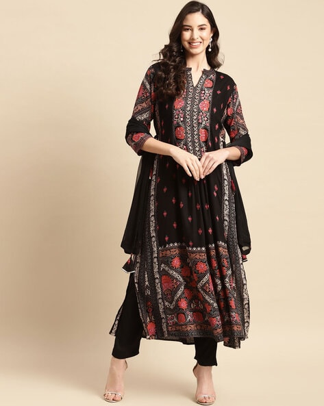 Floral Pattern Straight Kurta Set