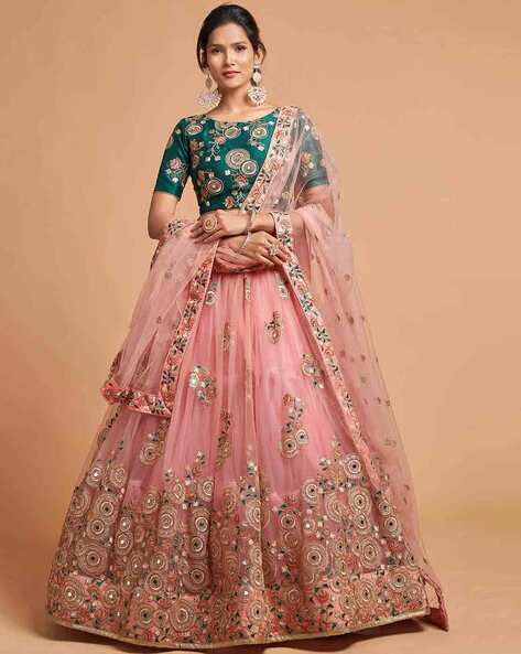 Buy Peach Green Lehenga Choli Sets for Women by ZEEL CLOTHING