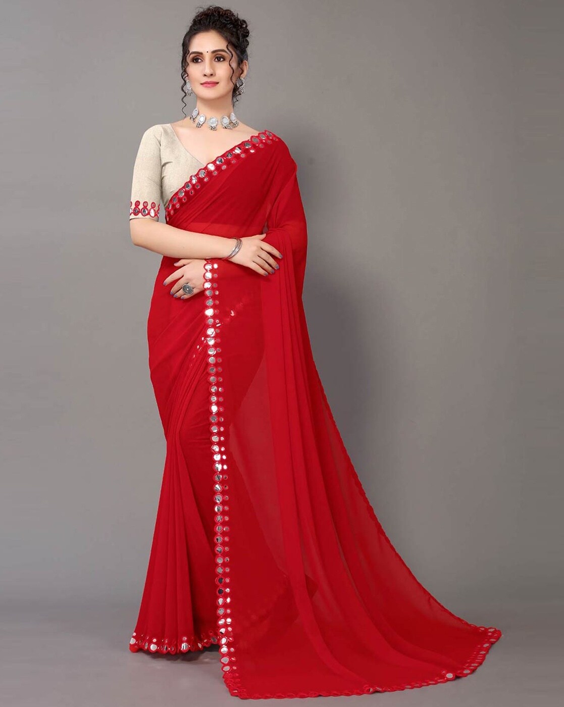 Buy Festival Wear Red Embroidery Work Georgette Saree Online From Surat  Wholesale Shop.