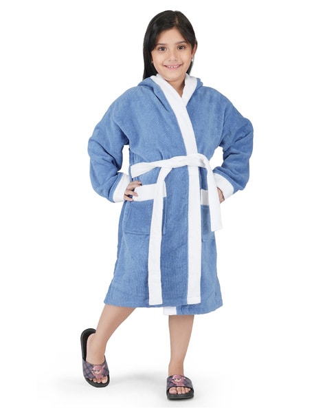 Premium terry towel wholesale retail - 100% organic cotton children bathrobe  with hood availabe in 8 sizes and 3 colours: blue, rose and beige