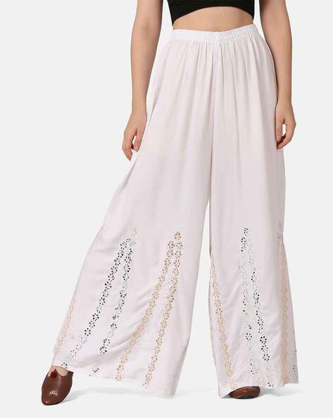 Madame High Rise Off-White Flared Trouser | Buy SIZE S Plazo Online for |  Glamly