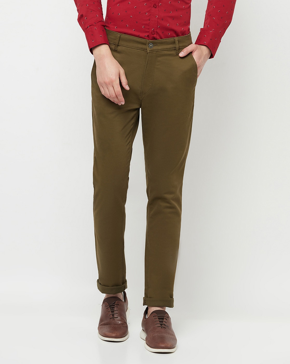 Buy Men Brown Smart Fit Solid Flat Front Casual Trousers Online - 760643 |  Louis Philippe