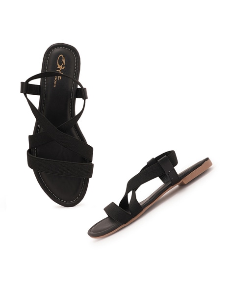 Hollowed Round Toe Slip-On Sandals  Slip on sandal, Round toe heels, Black  sandals
