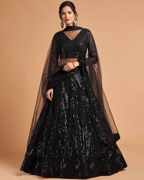 Black Night Beauty A-Line Embroidered Designer Lehenga Choli With Cont –  Saris and Things