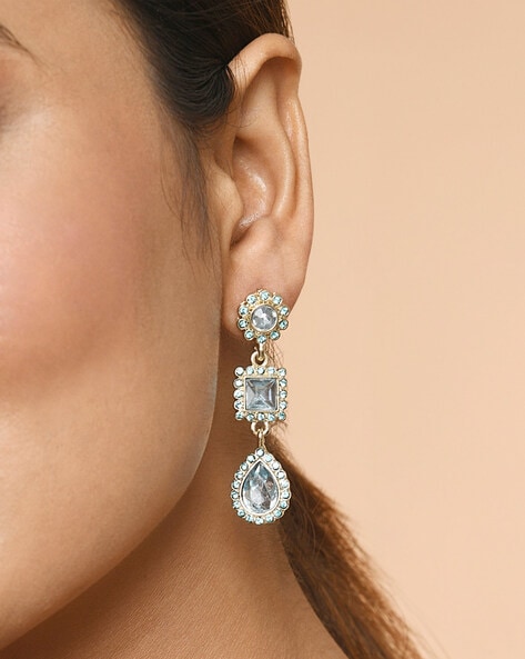 Bridal Light Blue Flower Earrings with Gold Plated Details - Giampouras  Collections