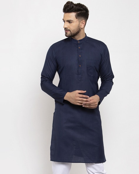 Jompers Solid Long Cotton Kurta