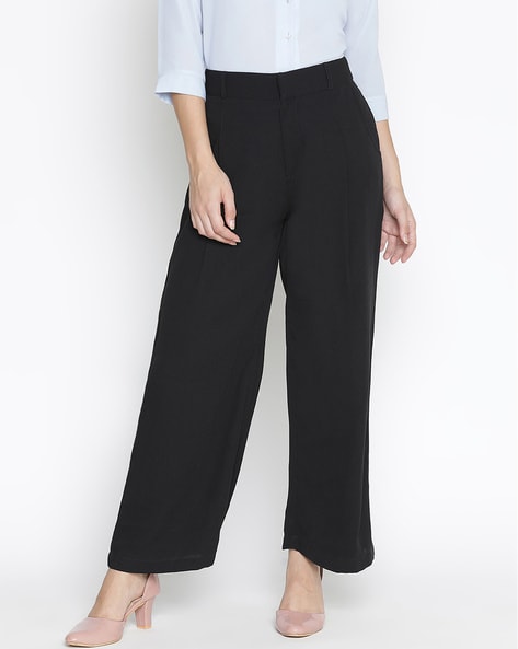 Buy MAGRE Women Black Loose Fit Solid Parallel Trousers  Trousers for Women  8086083  Myntra