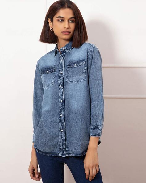 Pepe Jeans Blue Cotton Regular Fit Denim Shirt