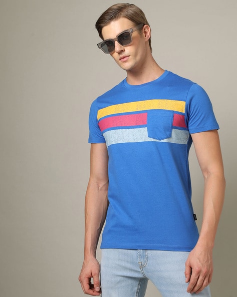 Striped Crew-Neck T-shirt with Patch Pocket